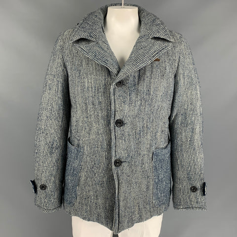 45rpm Size L Indigo & Beige Stripe Wool Down Fill Notch Lapel Coat