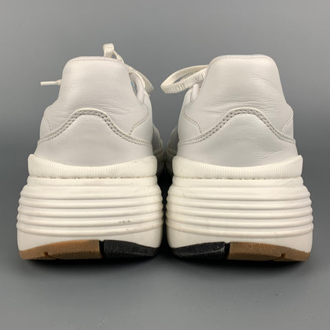 BOTTEGA VENETA Size 12 White Leather Lace Up Sneakers