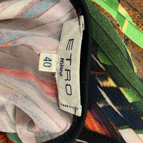 ETRO Size 4 Multi-Color Polyester Abstract Short Sleeve Casual Top