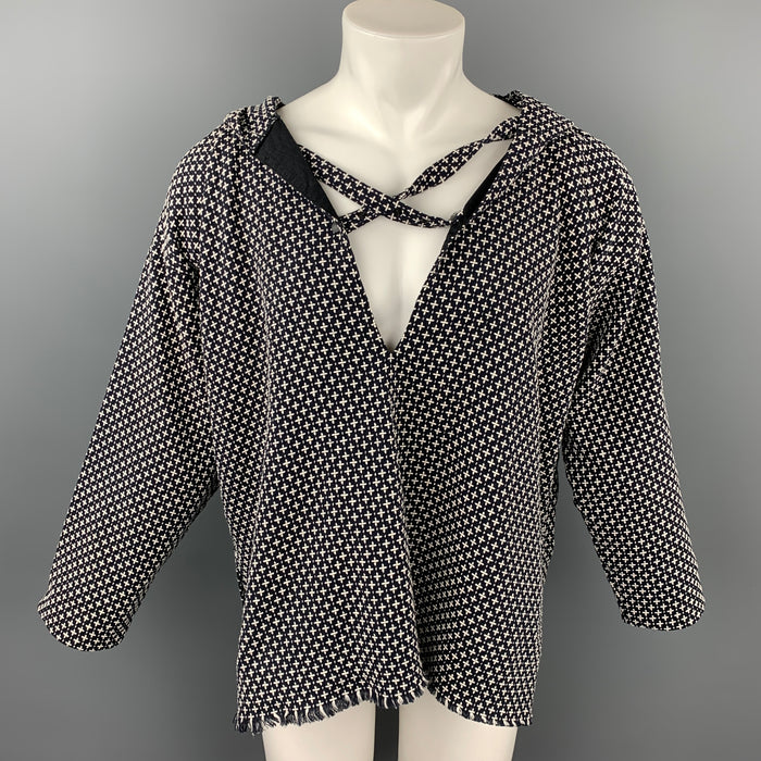 SASQUATCHfabrix Taille L Veste à capuche en coton tissé bleu marine et blanc