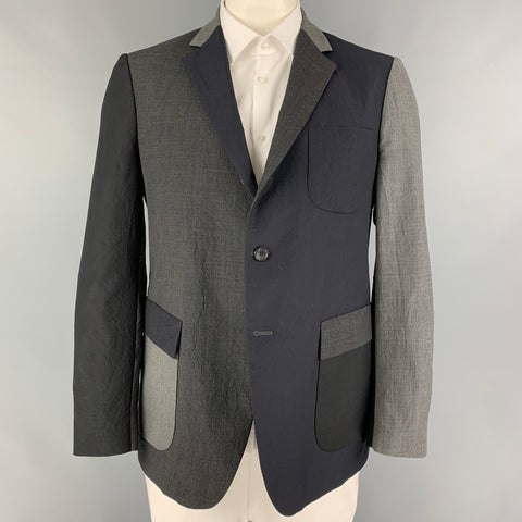 WOOSTER + LARDINI Size 44 Gray Black Color Block Wool Sport Coat