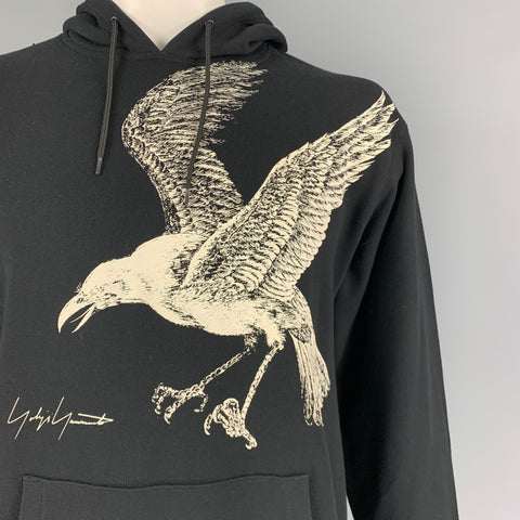 YOHJI YAMAMOTO x NEW ERA Size L Black White Graphic Cotton Hoodie Sweatshirt