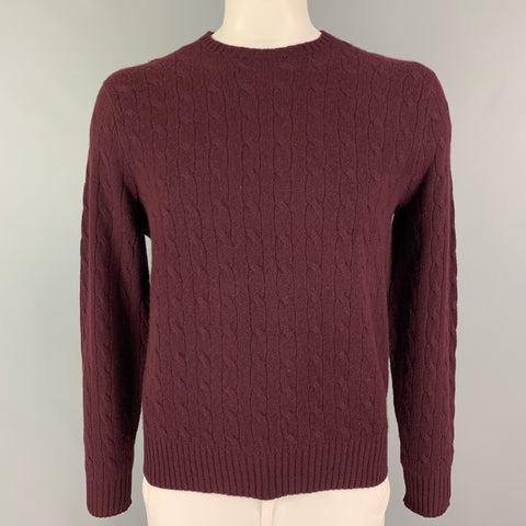 POLO by RALPH LAUREN Size L Burgundy Cable Knit Cashmere V-Neck Sweater