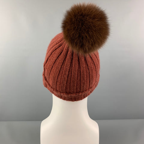 ANTONELLA Brown Knitted Cashmere Fur Beanie