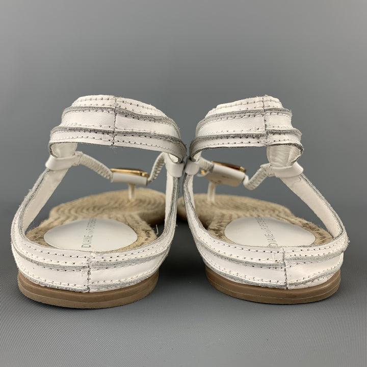 DIANE VON FURSTENBERG Size 9.5 White Leather Espadrille Sandals