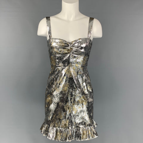 CYNTHIA ROWLEY Size 4 Silver & Gold Polyester / Lurex Jacquard Mini Dress