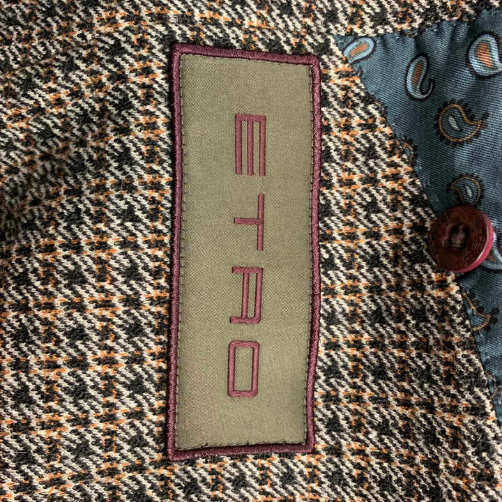 ETRO Size 44 Brown & Tan Plaid Alpaca Blend Notch Lapel Sport Coat