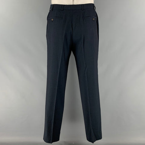 PRADA Size 44 Navy Virgin Wool Silk Single Breasted Suit