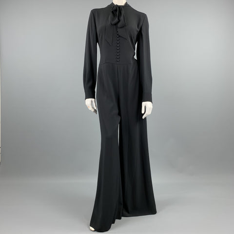 RALPH LAUREN COLLECTION Size 8 Black Viscose / Acetate Long Sleeve Wide Leg Jumpsuit