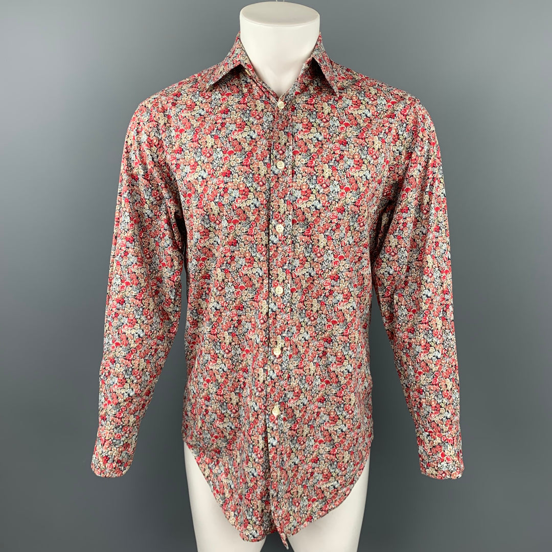 LIBERTY OF LONDON Talla M Camisa de manga larga con botones de algodón floral burdeos