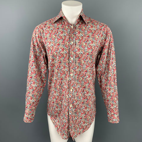 LIBERTY OF LONDON Size M Burgundy Floral Cotton Button Up Long Sleeve Shirt