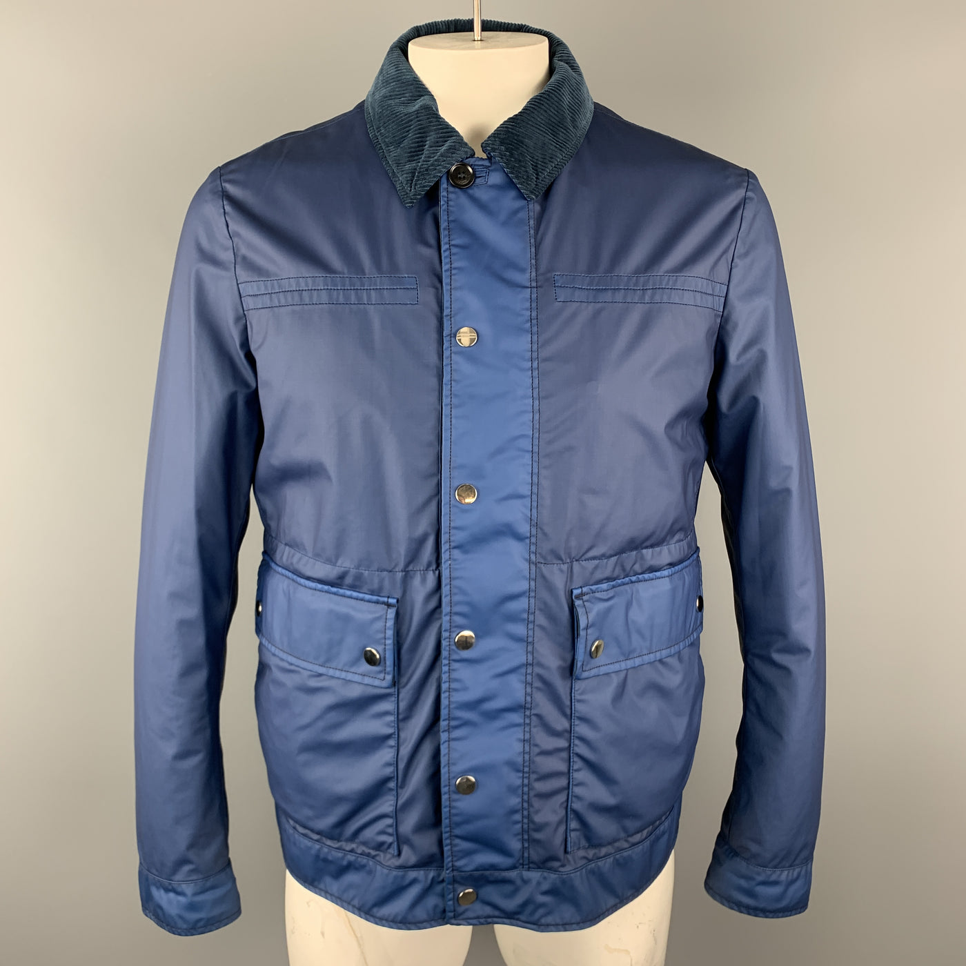ERMENEGILDO ZEGNA Size 50 Blue Coated Wool Detachable Liner Jacket