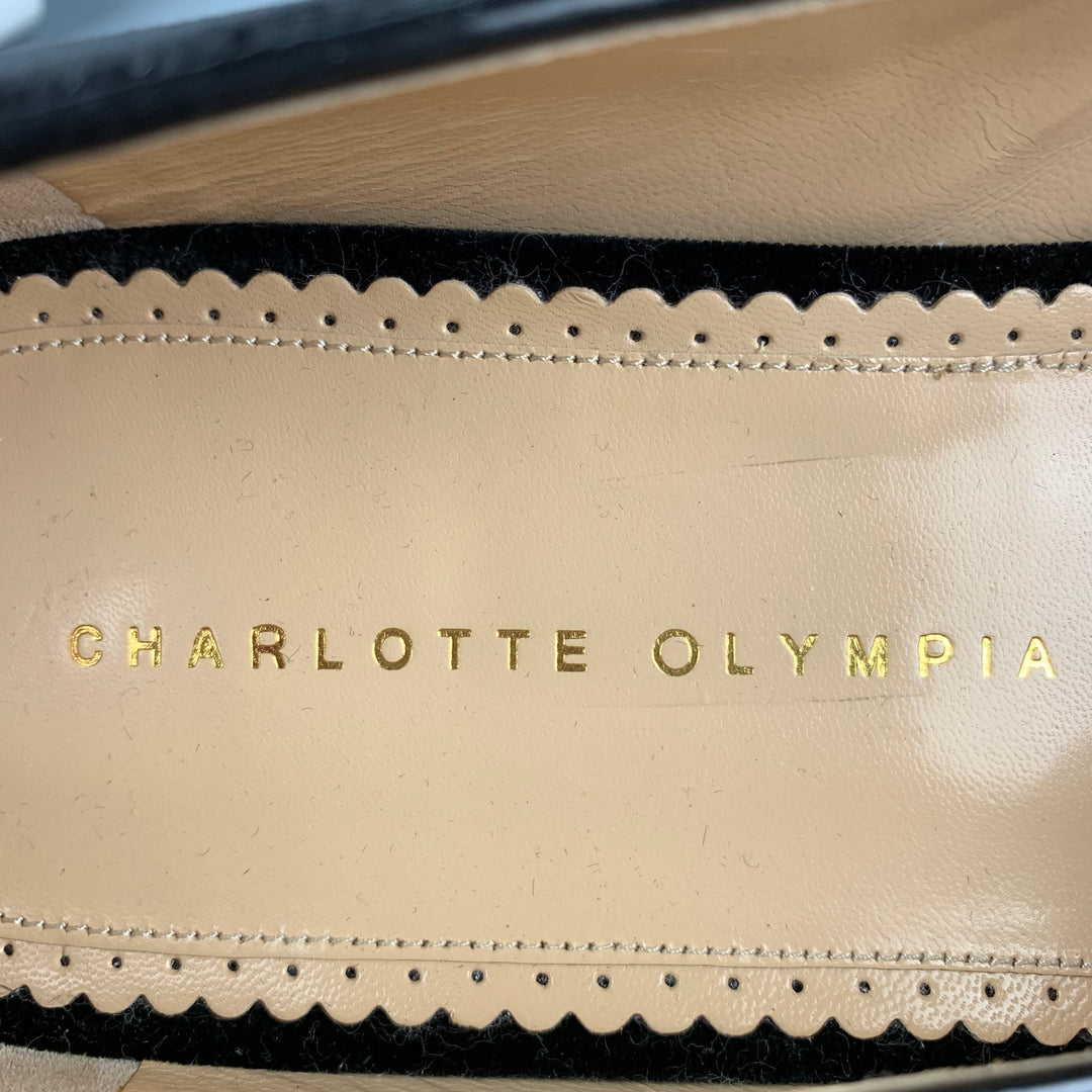 CHARLOTTE OLYMPIA Size 11 Black & Gold Embroidery Velvet Slip On Loafers