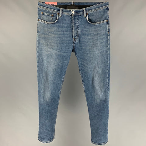 ACNE STUDIOS Size 34 Blue Washed Cotton Slim Jeans