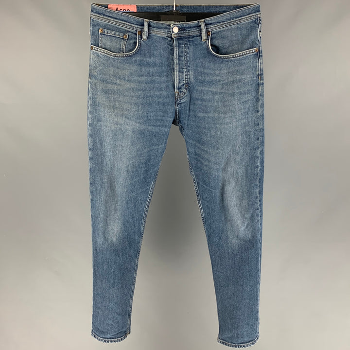 ACNE STUDIOS Size 34 Blue Washed Cotton Slim Jeans