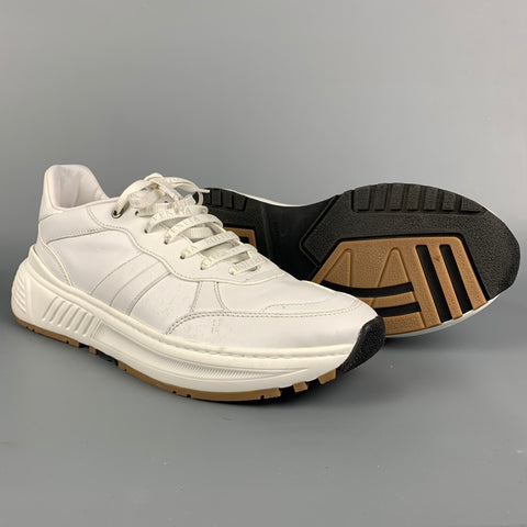 BOTTEGA VENETA Size 12 White Leather Lace Up Sneakers