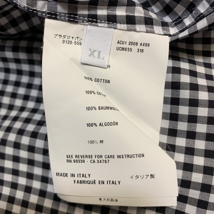 PRADA Size XL Black & White Checkered Cotton Long Sleeve Shirt