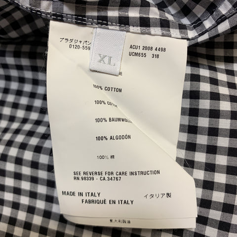 PRADA Size XL Black & White Checkered Cotton Long Sleeve Shirt