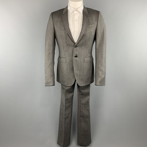 BURBERRY PRORSUM 40 Costume à revers cranté en laine à chevrons gris 32 x 32
