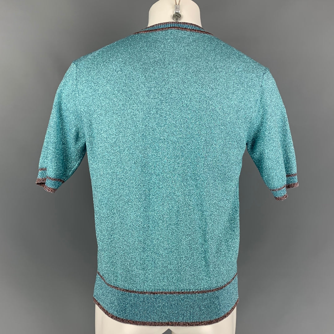 MARC JACOBS Size S Blue Metallic Viscose Blend Short Sleeve Pullover