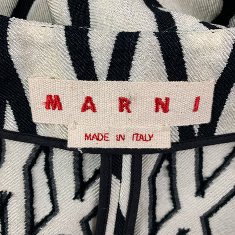 MARNI Size 6 Black White Cotton Blend Abstract Jacket
