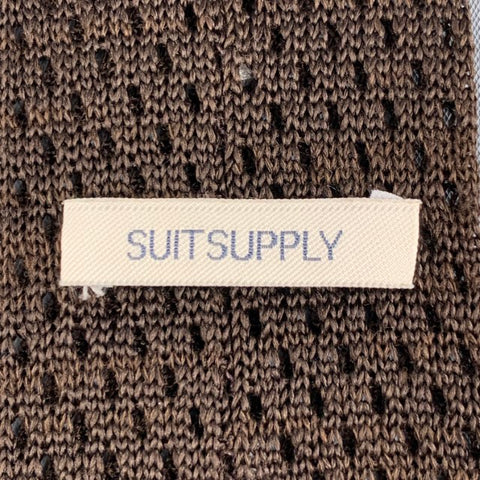 SUITSUPPLY Cravate en lin et soie à pois marron et blanc