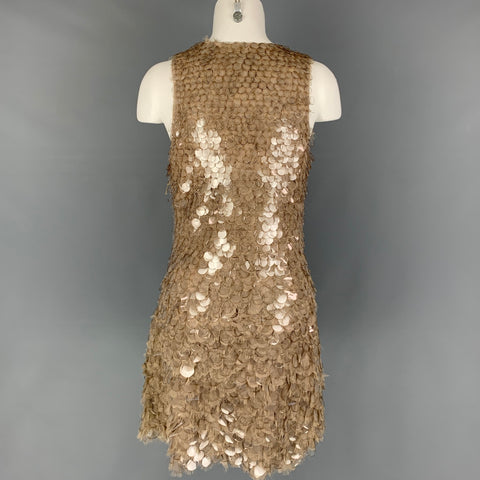 J. MENDEL Size 8 Taupe Polyamide Silk Paillette Shift Dress