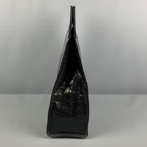 REYNA ICAZA Black Embossed Alligator Tote Handbag