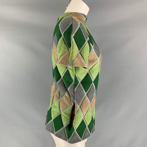 MARNI Size 2 Green & Grey Cotton Blend diamond Blouse