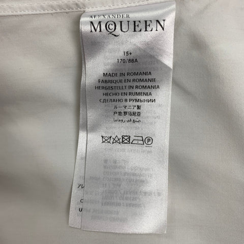 ALEXANDER MCQUEEN Size 38 White Blue Embroidery Cotton Short Sleeve Shirt