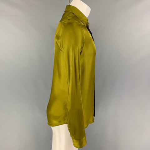 DSQUARED2 Size XXS Olive Silk Hidden Placket Long Sleeve Shirt