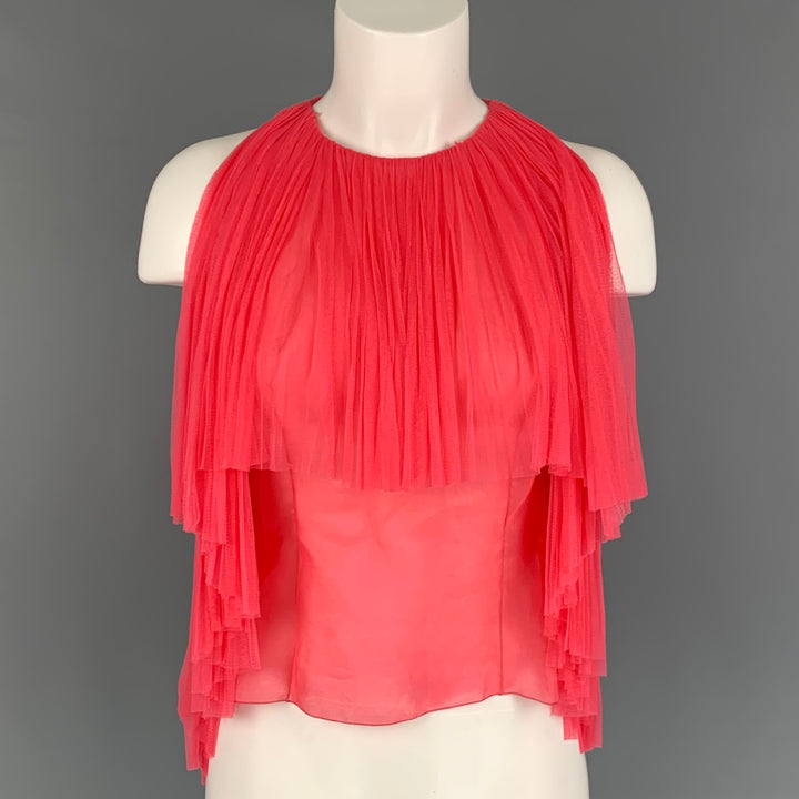 DELPOZO Size 6 Pink Silk Nylon Pleated Sleeveless Dress Top