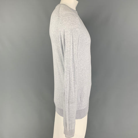 JOHN SMEDLEY Size L Light Grey Heather Cotton Crew-Neck Pullover