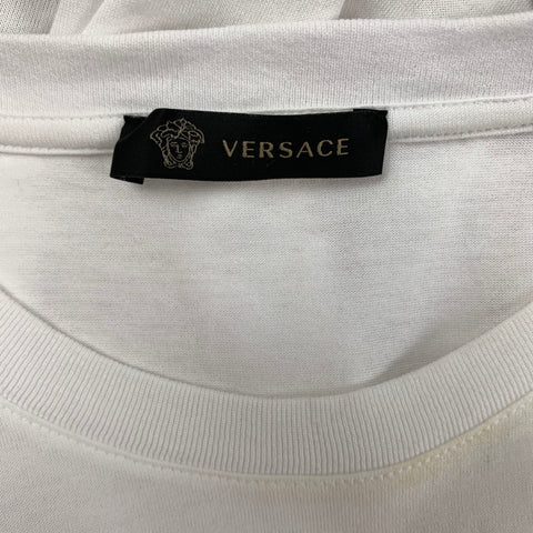 VERSACE Size S White Red Print Cotton Crew-Neck T-shirt