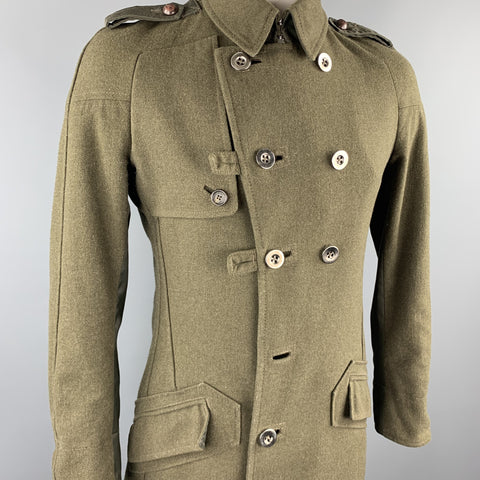 MOSCHINO JEANS Size M Olive Wool Double Breasted Epaulette Coat