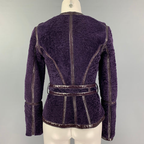 YVES SAINT LAURENT Chaqueta de piel de oveja reversible de cuero morado talla S