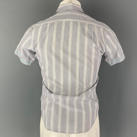 THE SUIT COMPANY Size S Blue White Stripe Cotton Short Sleeve Shirt