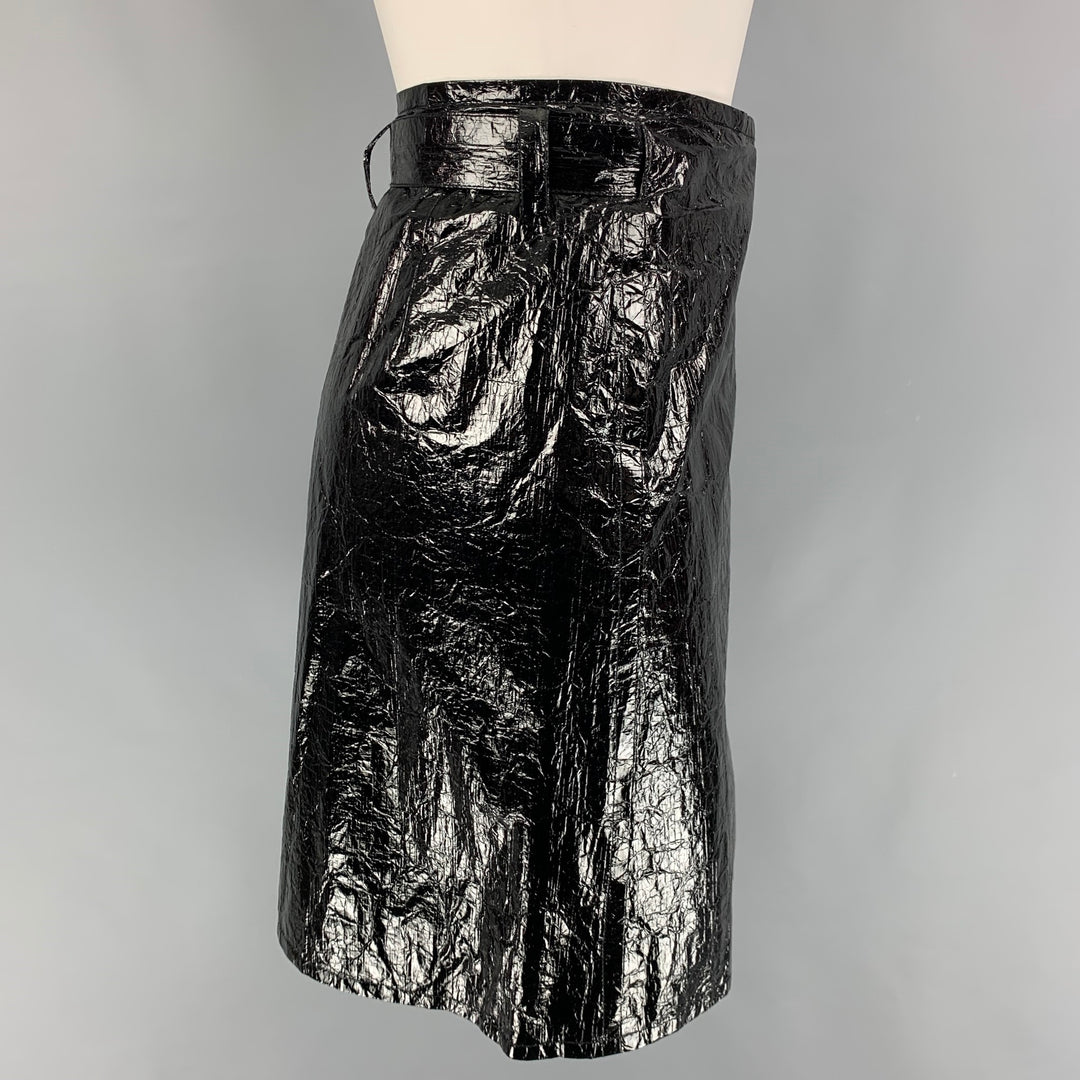 HELMUT LANG Size XS Black Polyeurethane Wrinkled Faux Patent leather Wrap Skirt