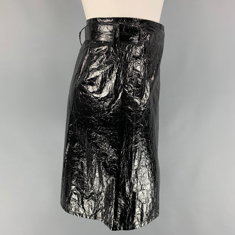 HELMUT LANG Talla XS Falda cruzada de charol sintético arrugado de poliuretano negro