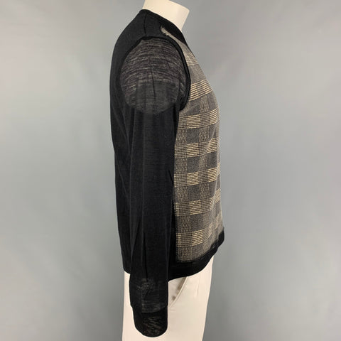 JEAN PAUL GAULTIER Size XL Black Grey Mixed Materials Virgin Wool Blend Pullover