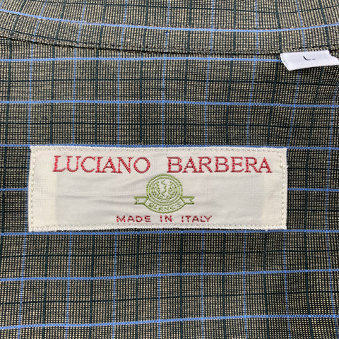 LUCIANO BARBERA Size L Dark Gray Window Pane Cotton Long Sleeve Shirt