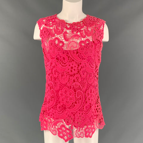 OSCAR DE LA RENTA Size 12 Pink Lace Sleeveless Blouse