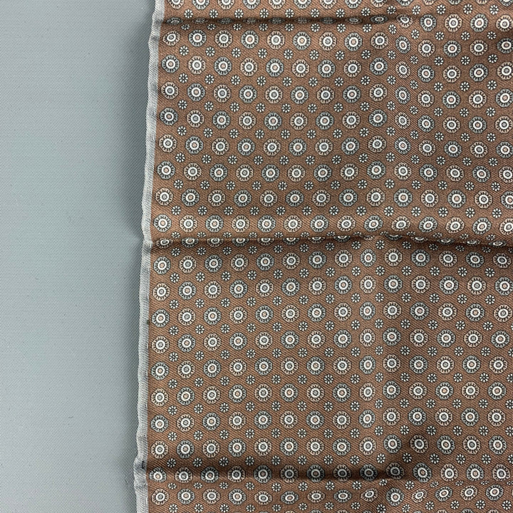 BRUNELLO CUCINELLI Navy Brown Mixed Pattern Silk Cotton Pocket Square