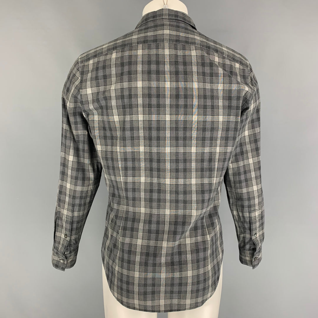 JOHN VARVATOS Taille S Chemise à manches longues boutonnée en coton à carreaux gris