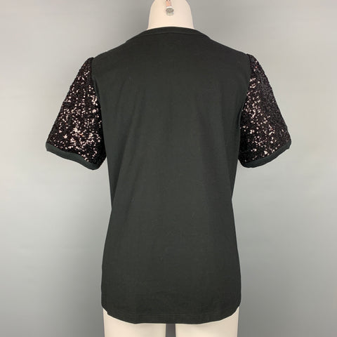 GIAMBATTISTA VALLI Size 12 Black & Multi-Color Sequined Jersey Cotton / Polyamide Dress Top