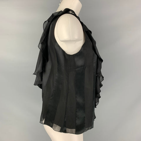 MOSCHINO Talla 10 Blusa con volantes de dos tonos de seda negra