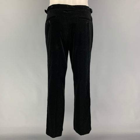 RALPH LAUREN Black Label Size 38 Regular Black Cotton Velvet Notch Lapel Suit
