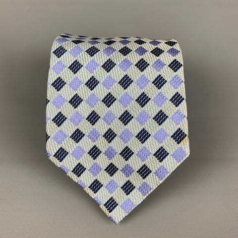 ROMEO GIGLI Light Blue Purple Checkered Silk Tie