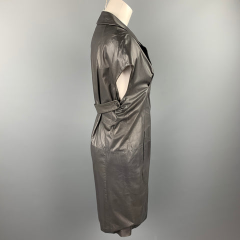 MARNI Size 4 Grey Leather Double Breasted Notch Lapel Vest