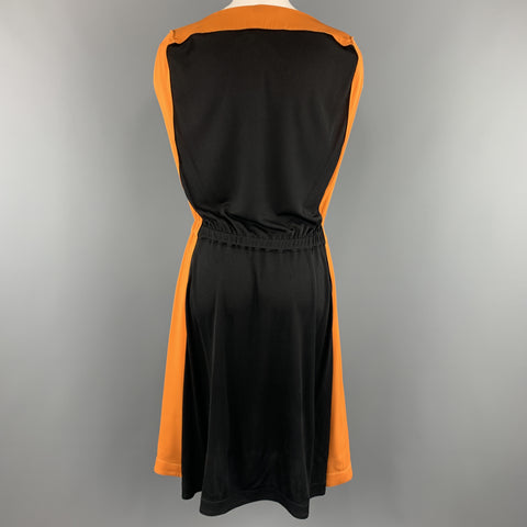 VIONNET Size 4 Black & Orange Color Block Gathered Waist Shift Dress